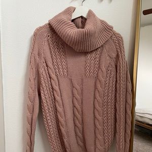 Oversized Comfy Pink Knit Cowl Sweater